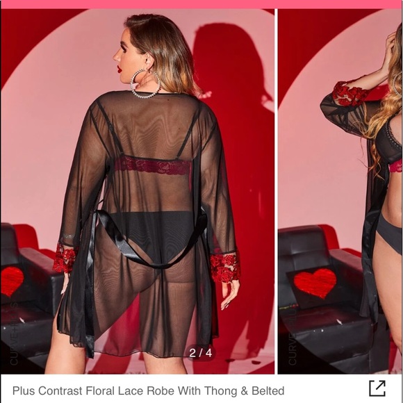 Shein Black Sheer Robe Floral Sleeves 2XL - Picture 4 of 4